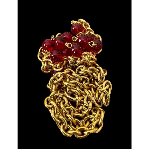 Vintage Chanel Gripoix Ruby Glass and Gold Chain
 Necklace - Picture 3 of 10